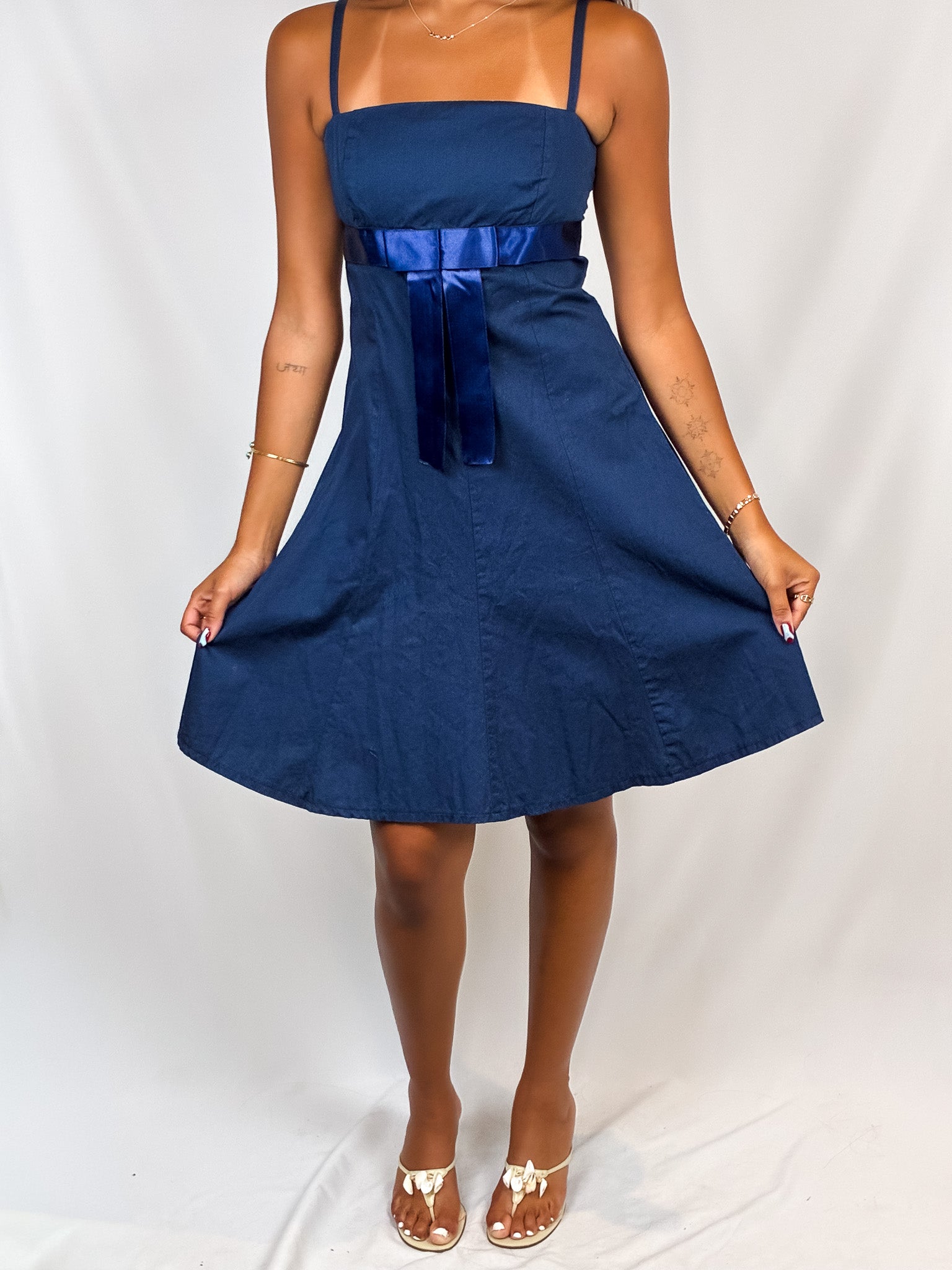 2000s Navy Cotton Babydoll Dress - S/M
