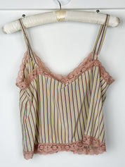 Blumarine Jeans 100% Silk Stripe Lace Trim Cami - M