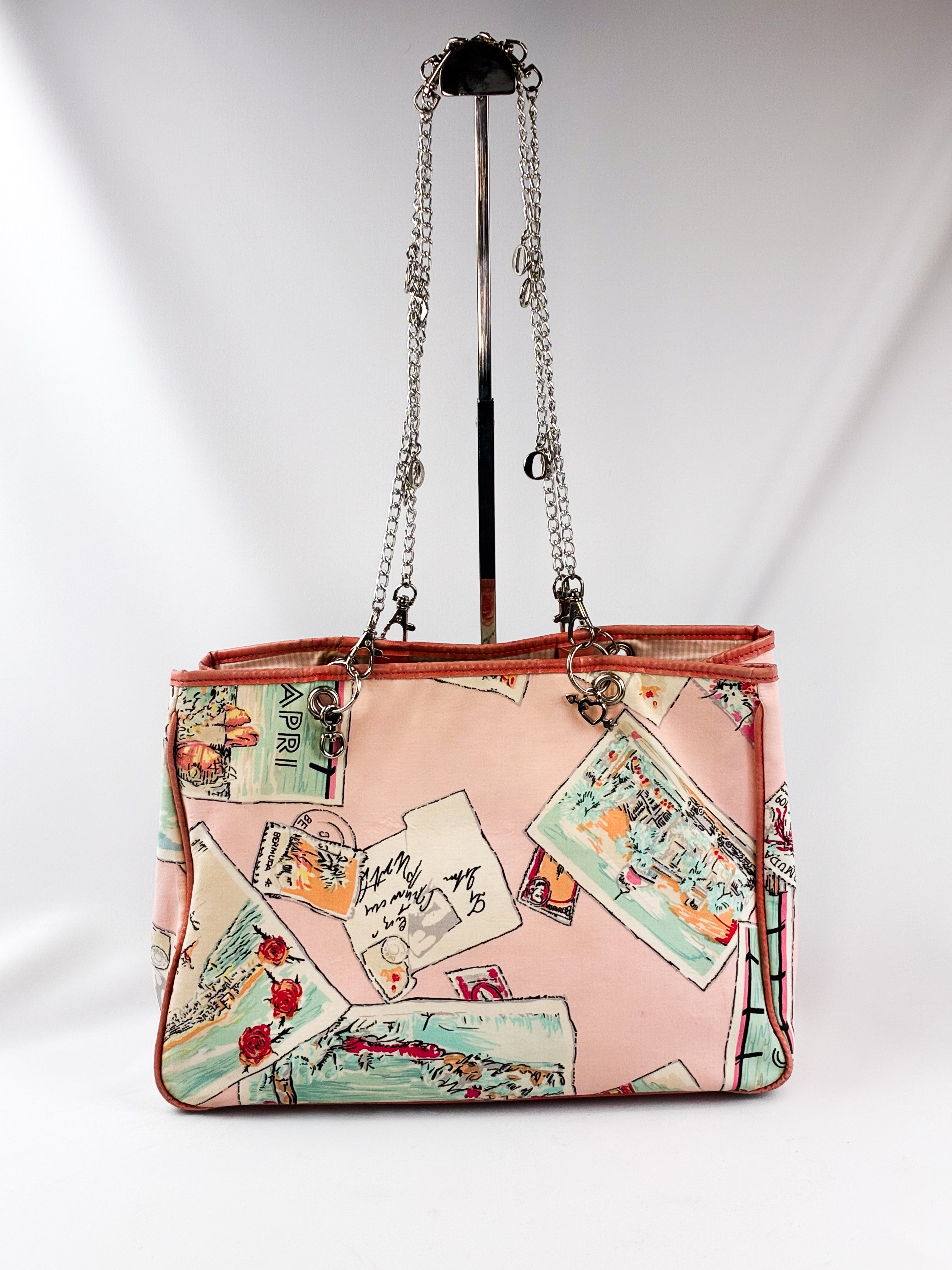 Blugirl Blumarine 2005 Pink Postcard Print Chain Tote