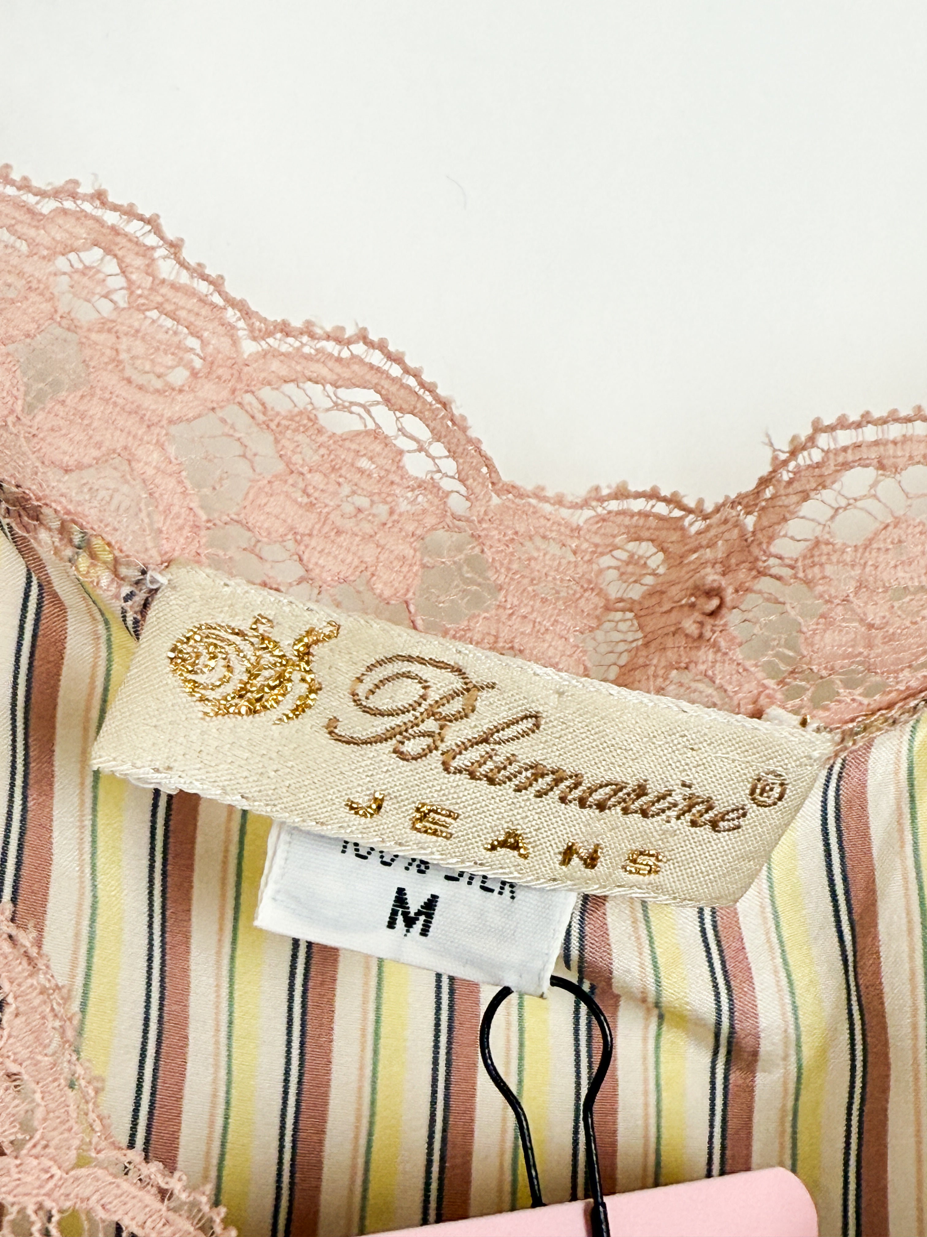 Blumarine Jeans 100% Silk Stripe Lace Trim Cami - M