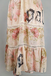John Galliano Early 2000s Floral Lace Peasant Dress with Built-In Silk Bra – S