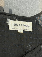 Mark Cheung 1980s Black Silk Paillette & Glass Beaded Sheer Tank Top - M
