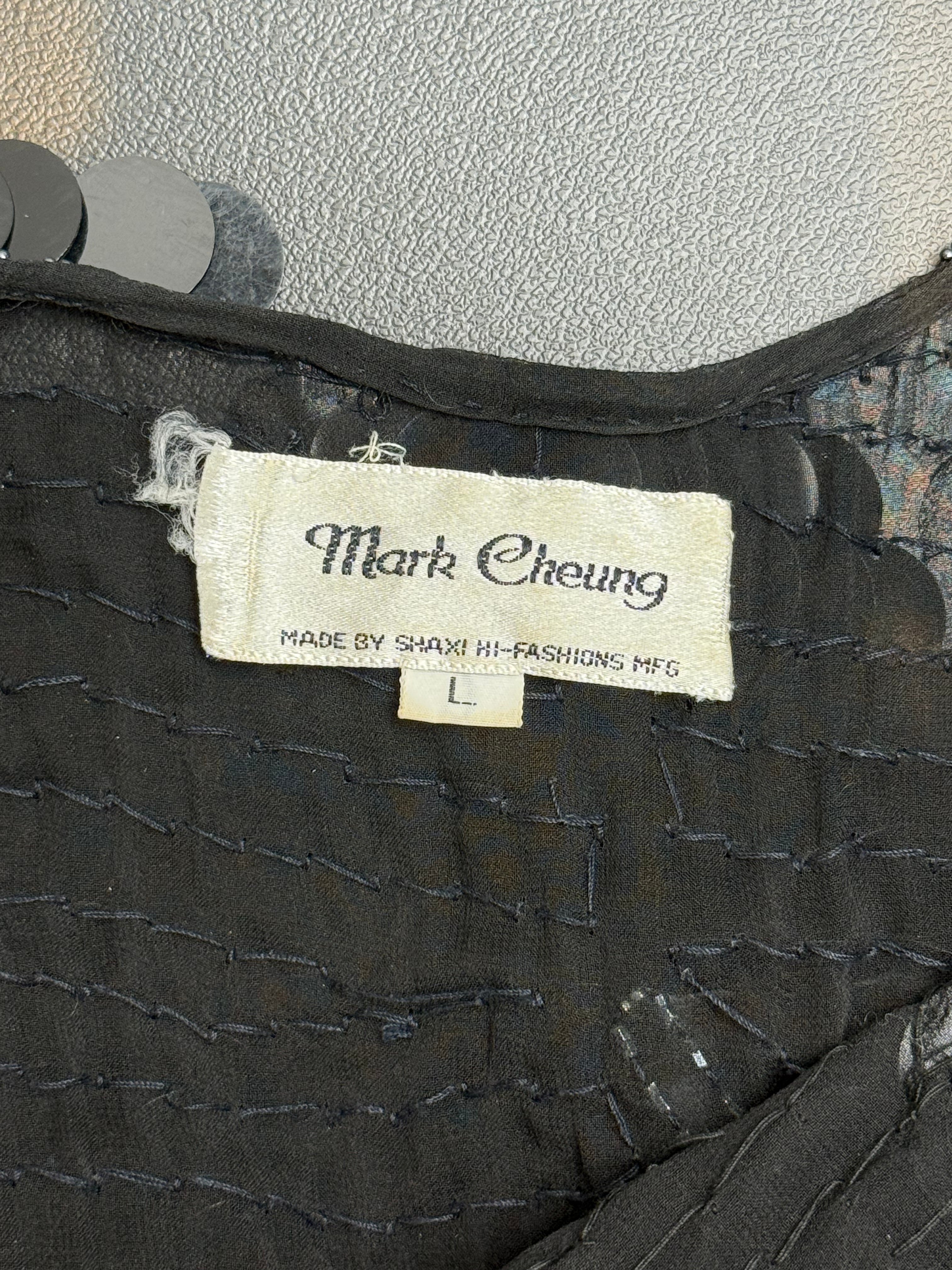 Mark Cheung 1980s Black Silk Paillette & Glass Beaded Sheer Tank Top - M