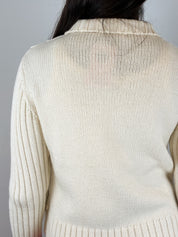 Fuego 2000s Cream Cord Appliqué Knit Zip Cardigan - S/M