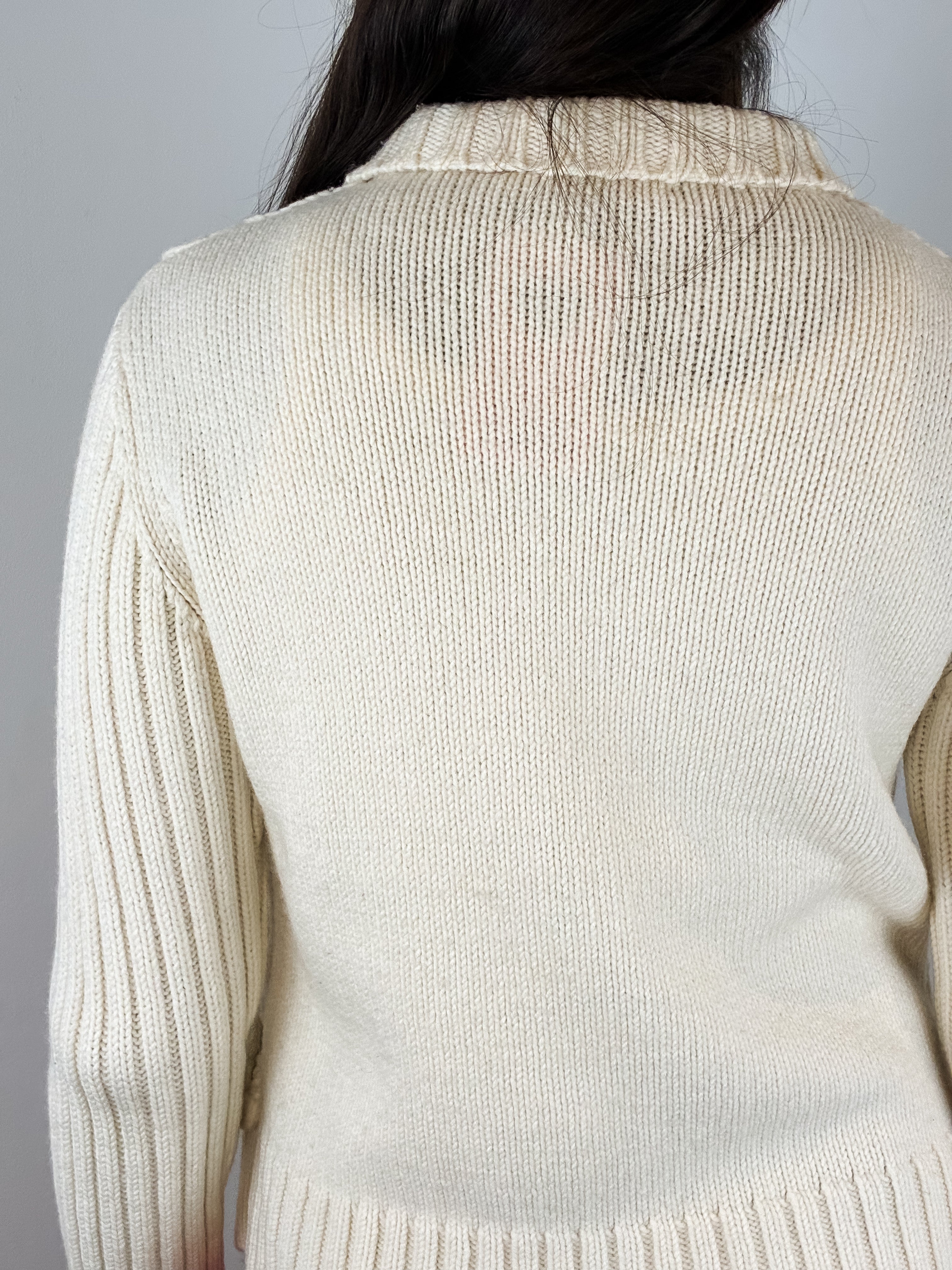 Fuego 2000s Cream Cord Appliqué Knit Zip Cardigan - S/M
