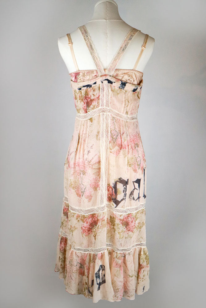 John Galliano Early 2000s Floral Lace Peasant Dress with Built-In Silk Bra – S
