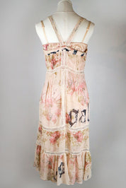 John Galliano Early 2000s Floral Lace Peasant Dress with Built-In Silk Bra – S