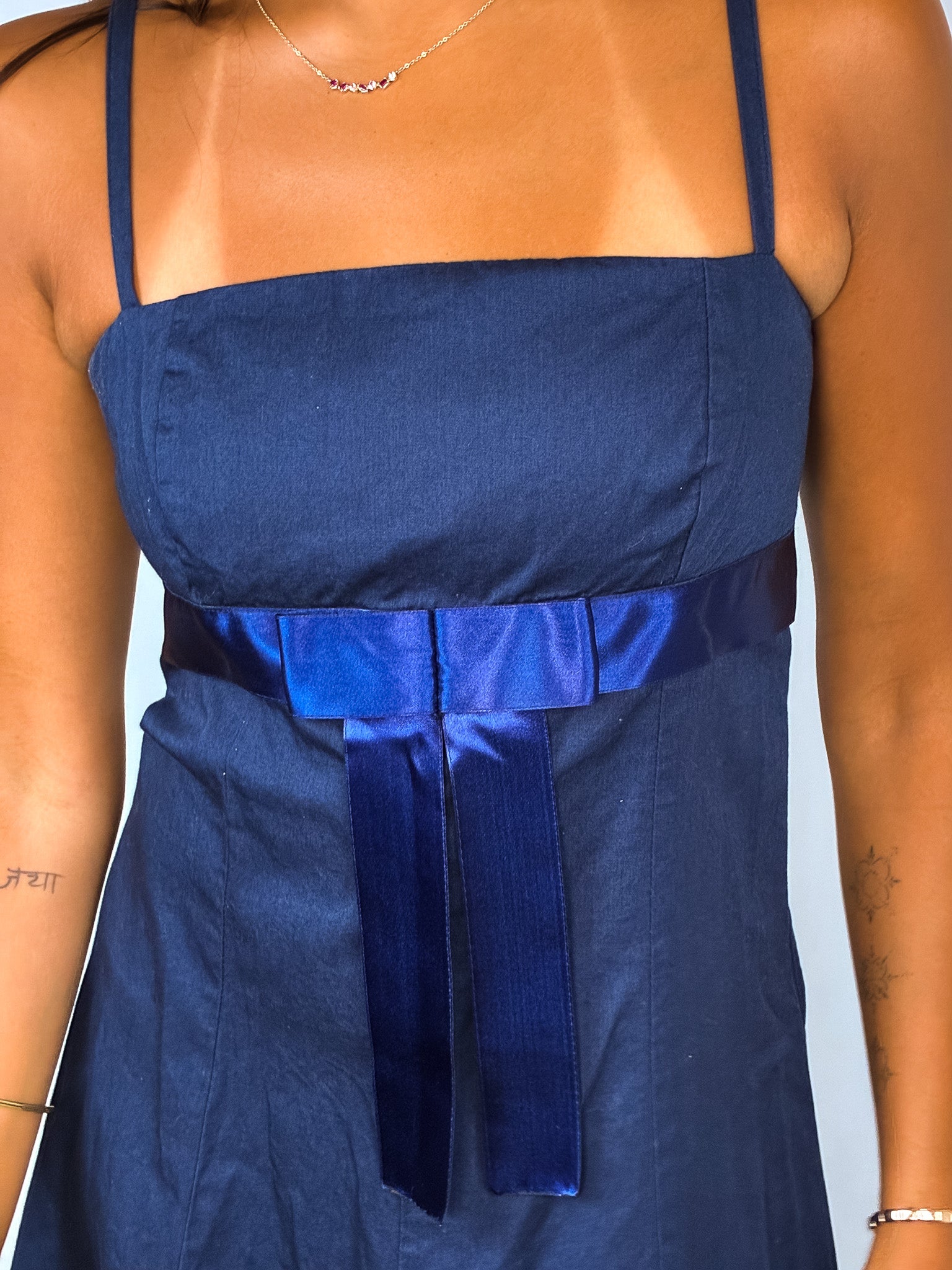2000s Navy Cotton Babydoll Dress - S/M