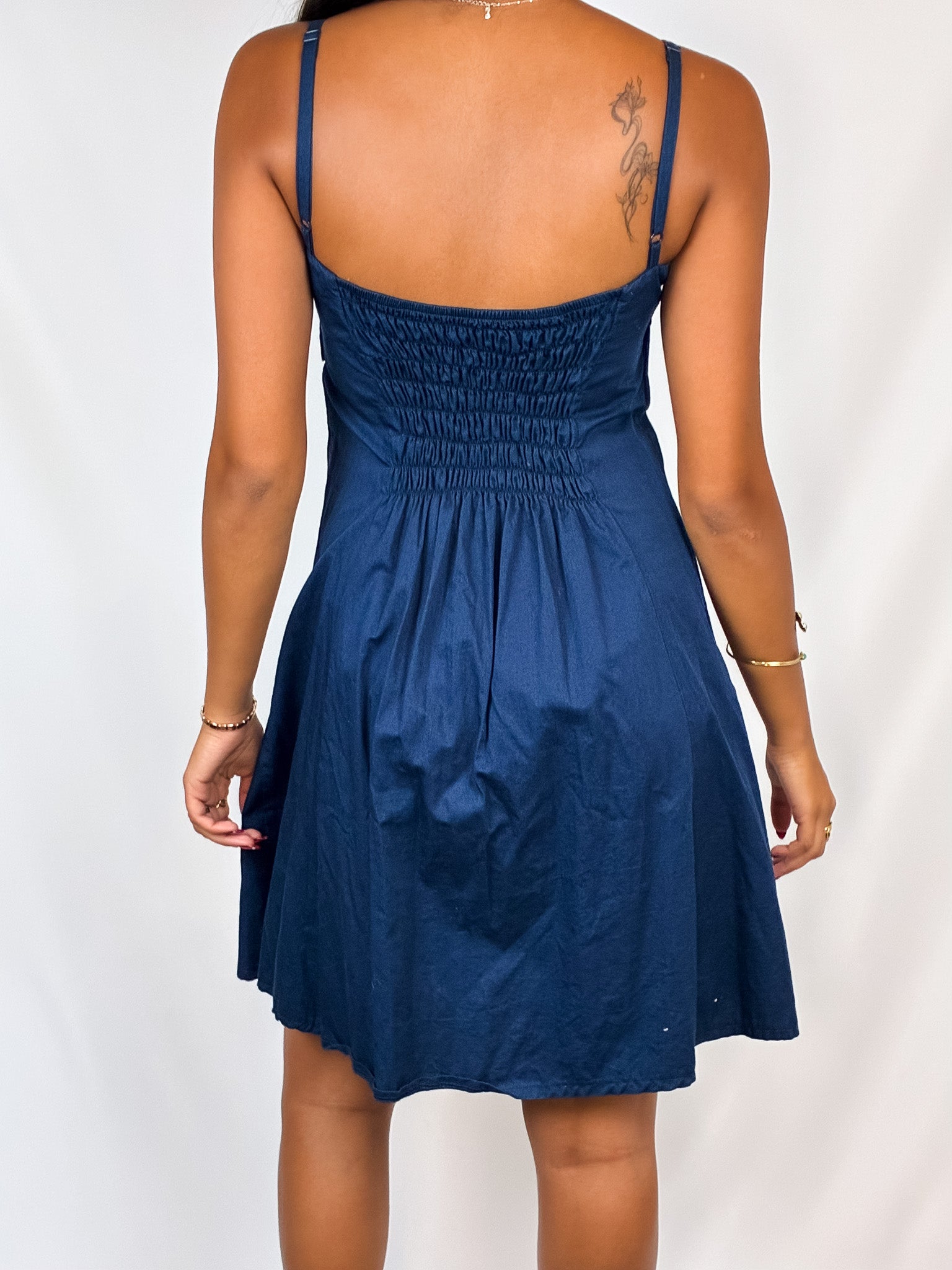 2000s Navy Cotton Babydoll Dress - S/M
