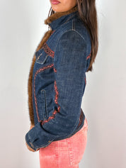 Roccobarocco 2000s Denim Fur Trim Jacket - S