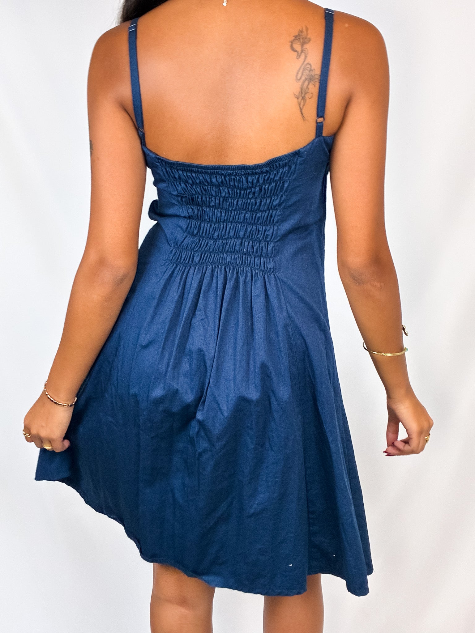 2000s Navy Cotton Babydoll Dress - S/M