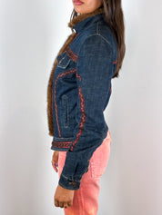 Roccobarocco 2000s Denim Fur Trim Jacket - S