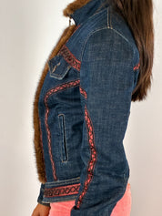 Roccobarocco 2000s Denim Fur Trim Jacket - S