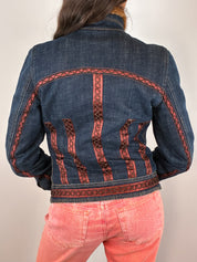 Roccobarocco 2000s Denim Fur Trim Jacket - S