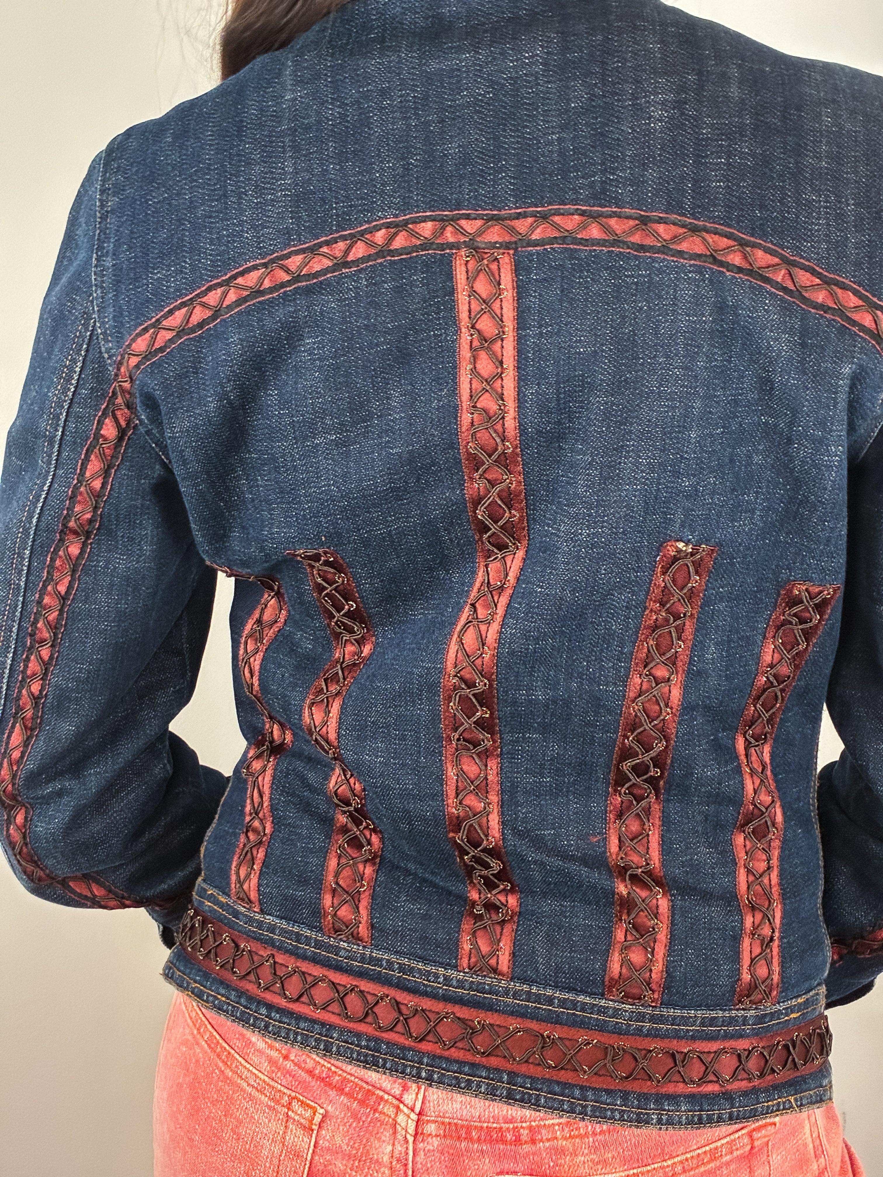 Roccobarocco 2000s Denim Fur Trim Jacket - S
