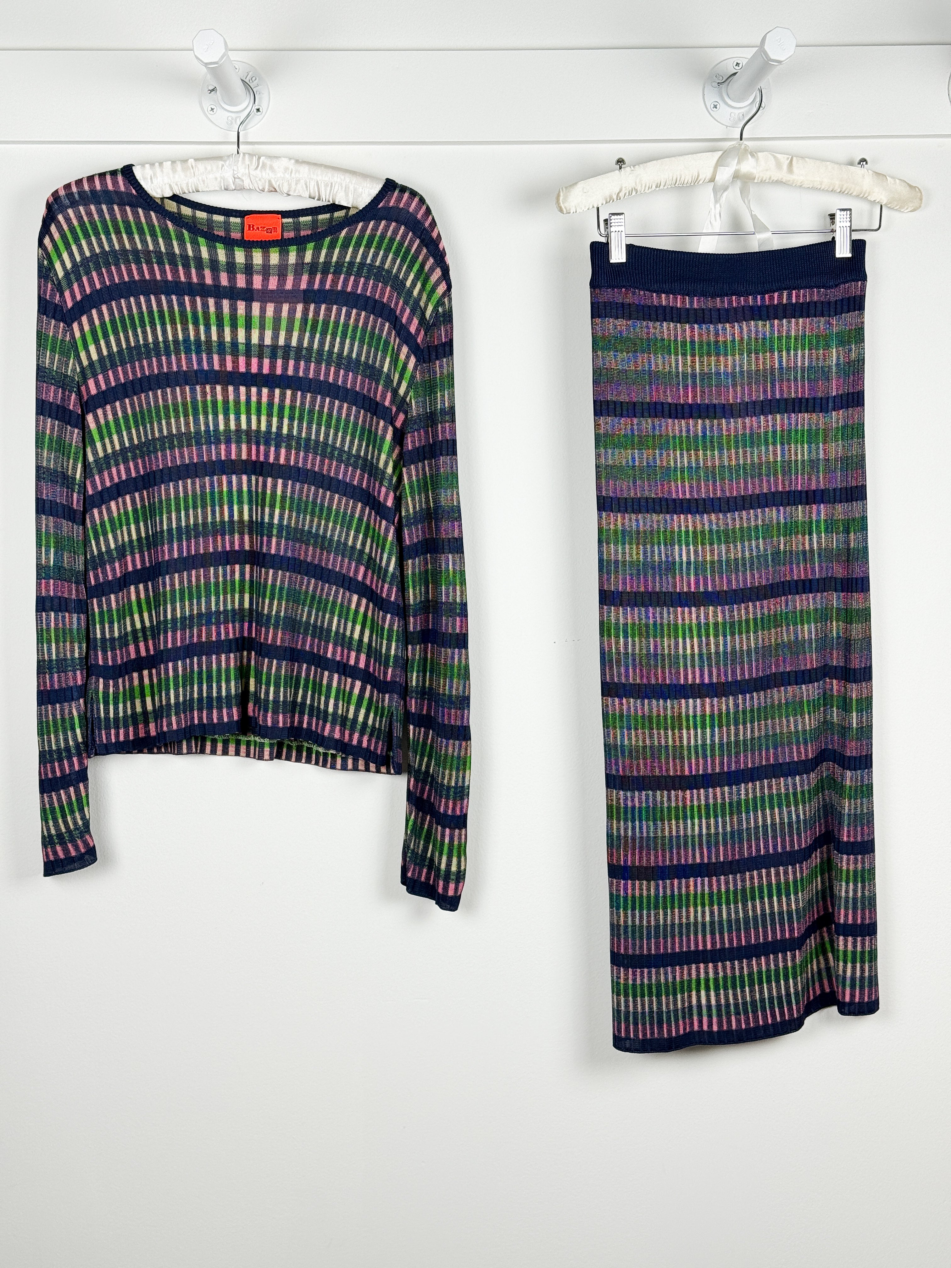 Bazar de Christian Lacroix Multicolor Stripe Knit Top & Skirt Set - S/M