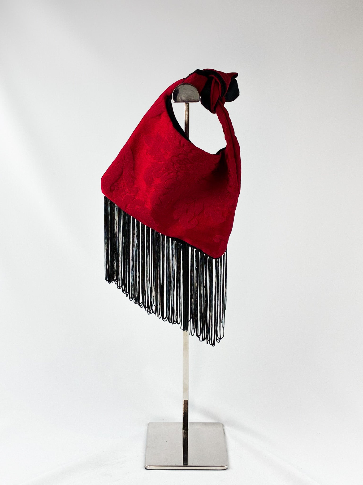 Handmade in Italy Crimson Brocade Fringe Knotted Mini Bag
