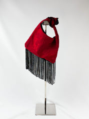 Handmade in Italy Crimson Brocade Fringe Knotted Mini Bag