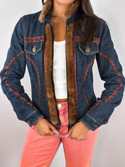 Roccobarocco 2000s Denim Fur Trim Jacket - S