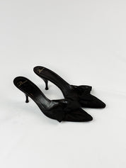 Delman 2000s Black Bow Pointed Toe Mules - 7.5