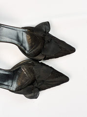 Delman 2000s Black Bow Pointed Toe Mules - 7.5