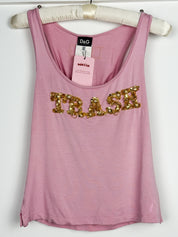 D&G Dolce & Gabbana Pink Gold Sequin "TRASH" Tank Top - M