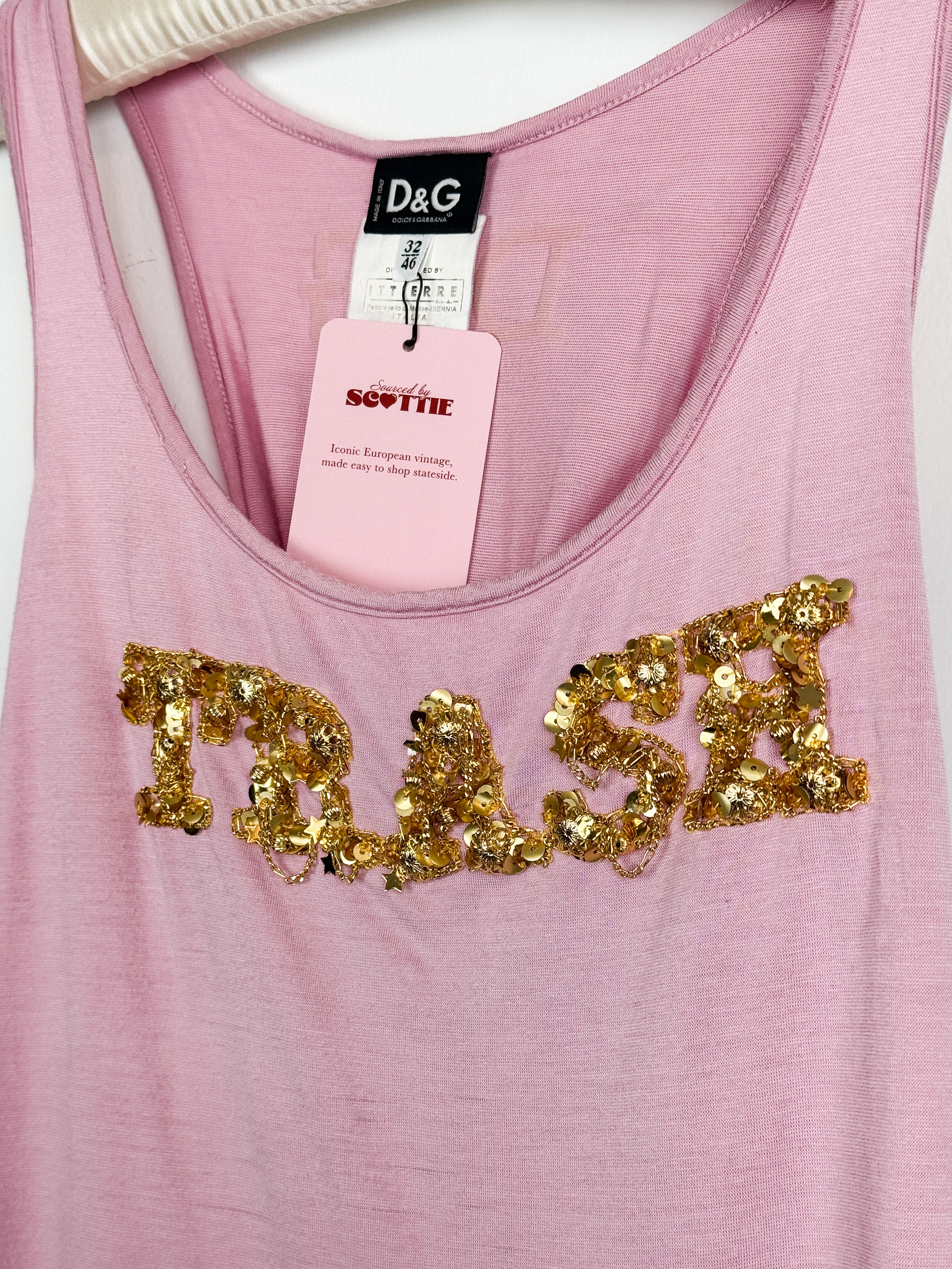 D&G Dolce & Gabbana Pink Gold Sequin "TRASH" Tank Top - M