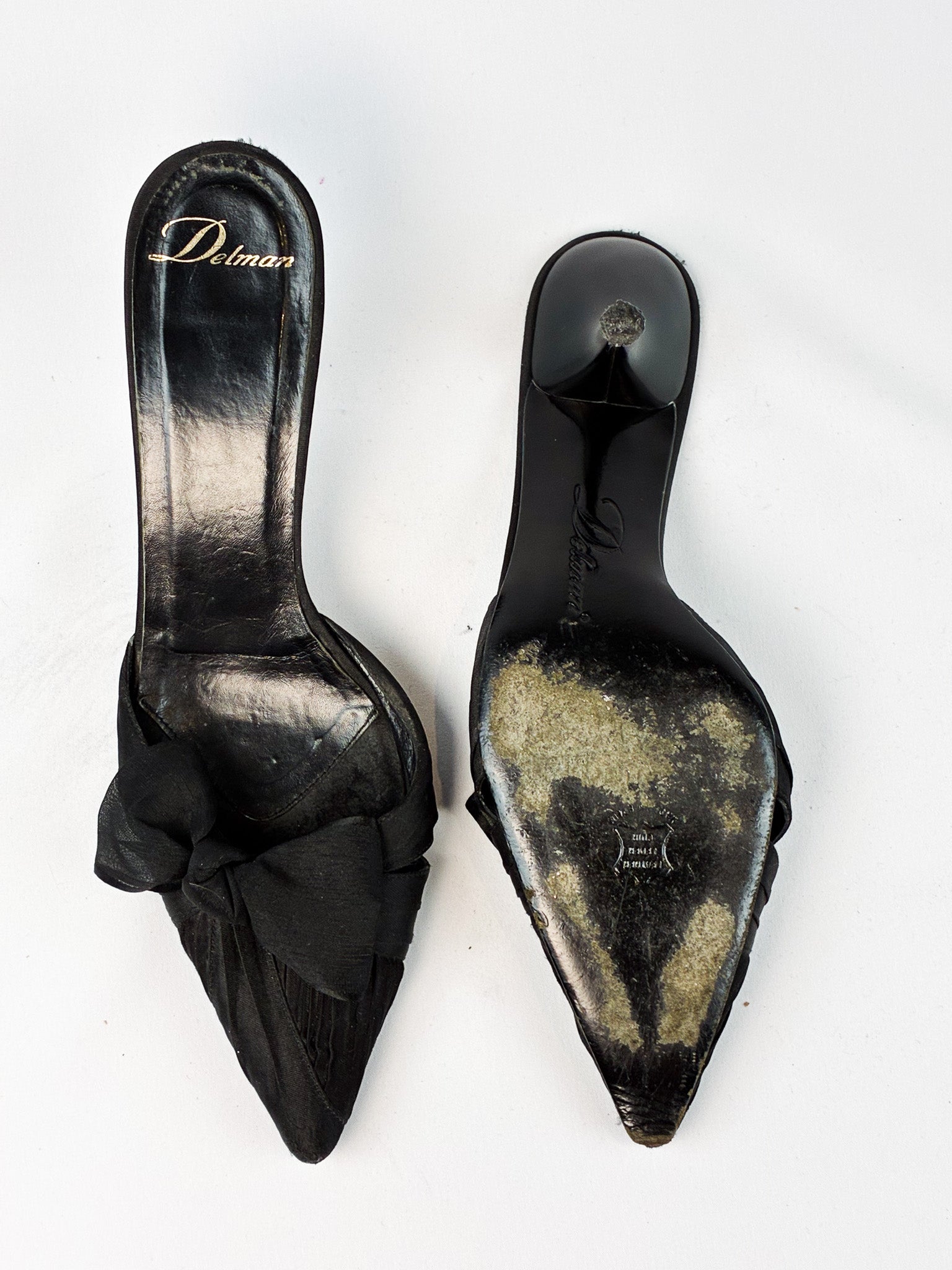 Delman 2000s Black Bow Pointed Toe Mules - 7.5