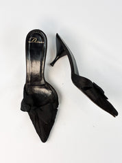 Delman 2000s Black Bow Pointed Toe Mules - 7.5