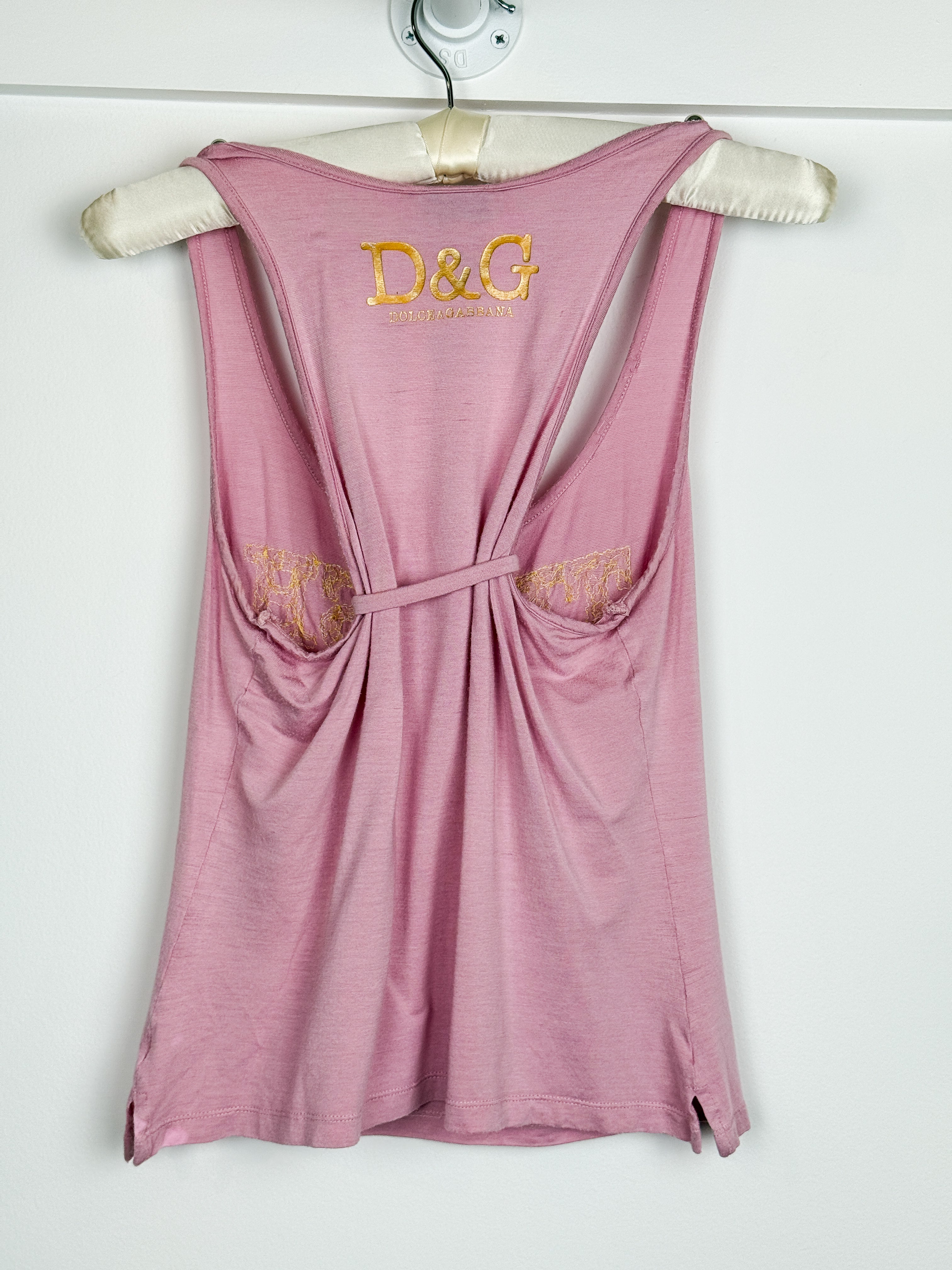 D&G Dolce & Gabbana Pink Gold Sequin "TRASH" Tank Top - M