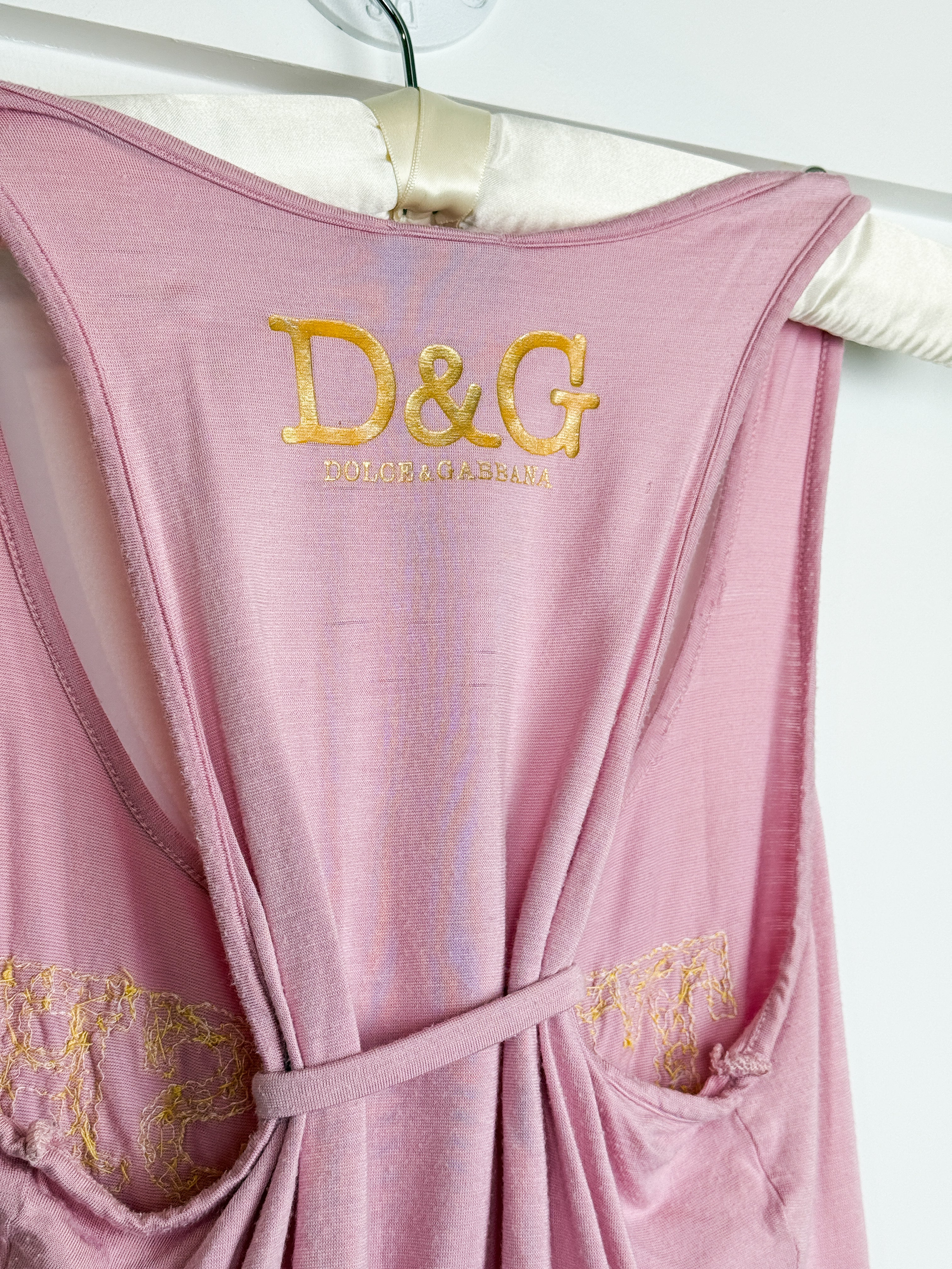 D&G Dolce & Gabbana Pink Gold Sequin "TRASH" Tank Top - M