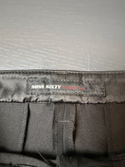 Miss Sixty 2000s Black Satin Trim Low Rise Wide Leg Trousers - M/L