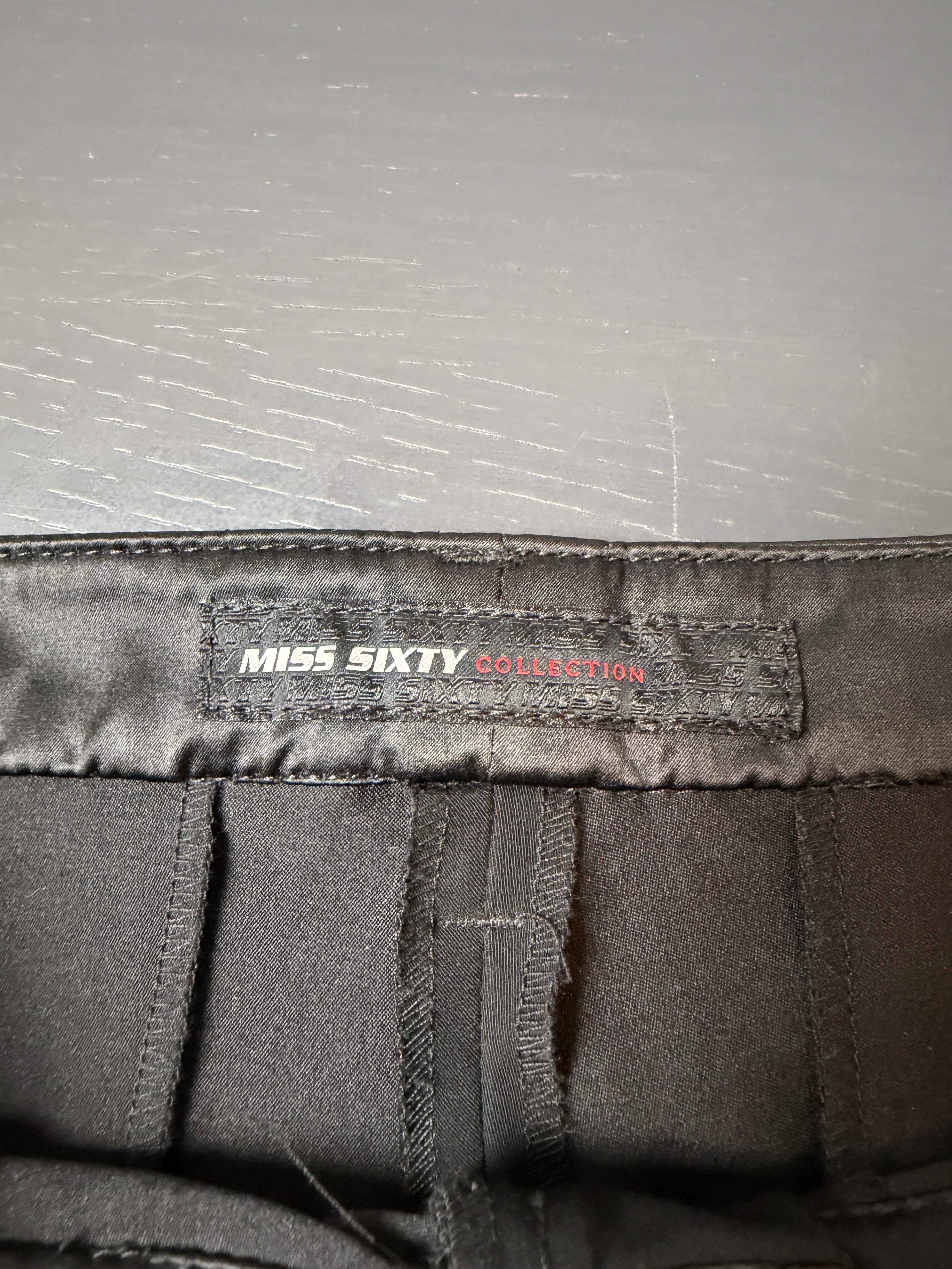 Miss Sixty 2000s Black Satin Trim Low Rise Wide Leg Trousers - M/L