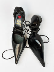 Work in Progress 2000s Black Leather Lace-Up Pointed Toe Heels - EU 36