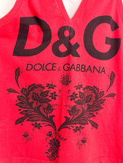 D&G Dolce & Gabbana Red Logo Lace Print Tank Top - M