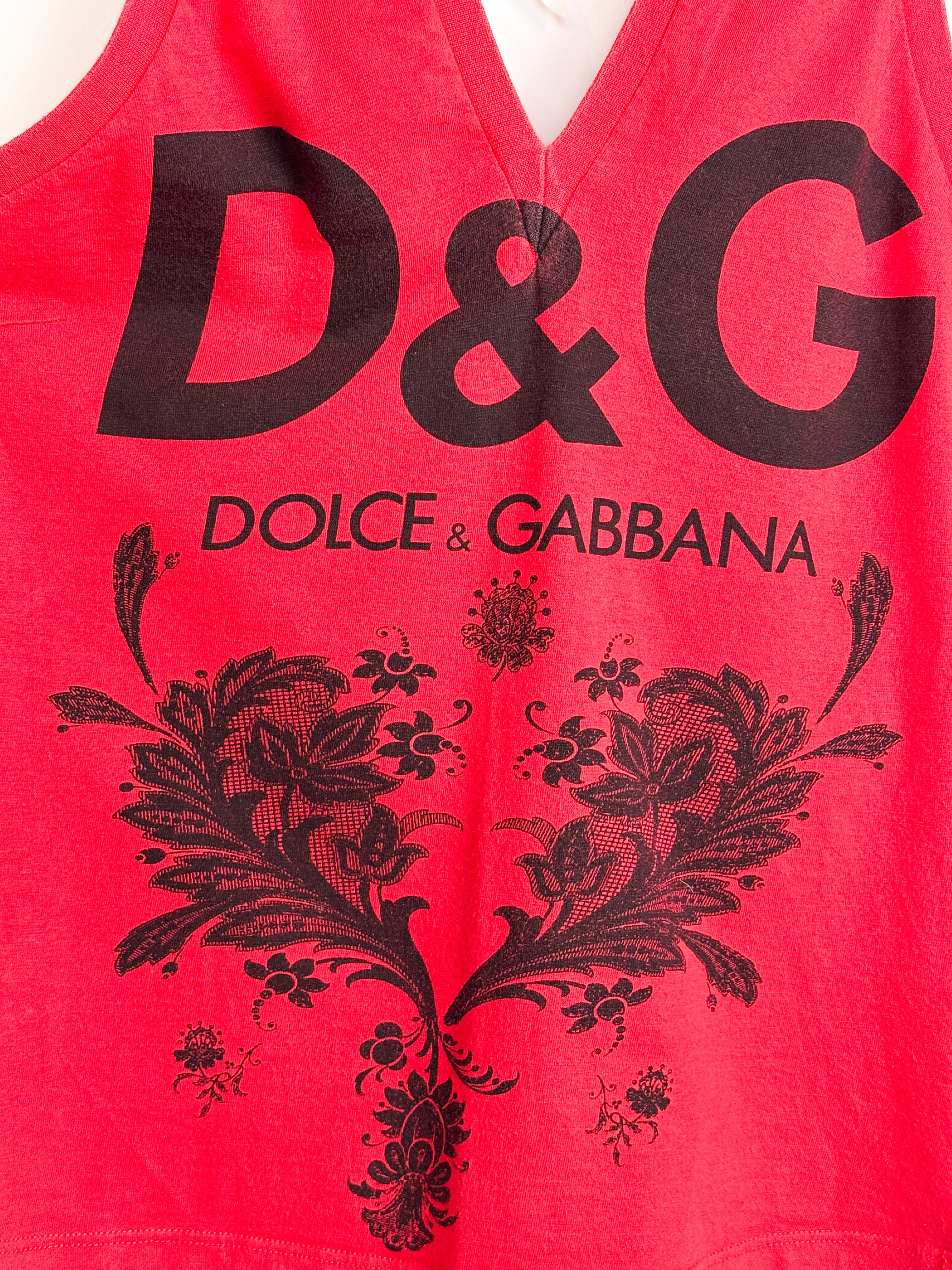 D&G Dolce & Gabbana Red Logo Lace Print Tank Top - M
