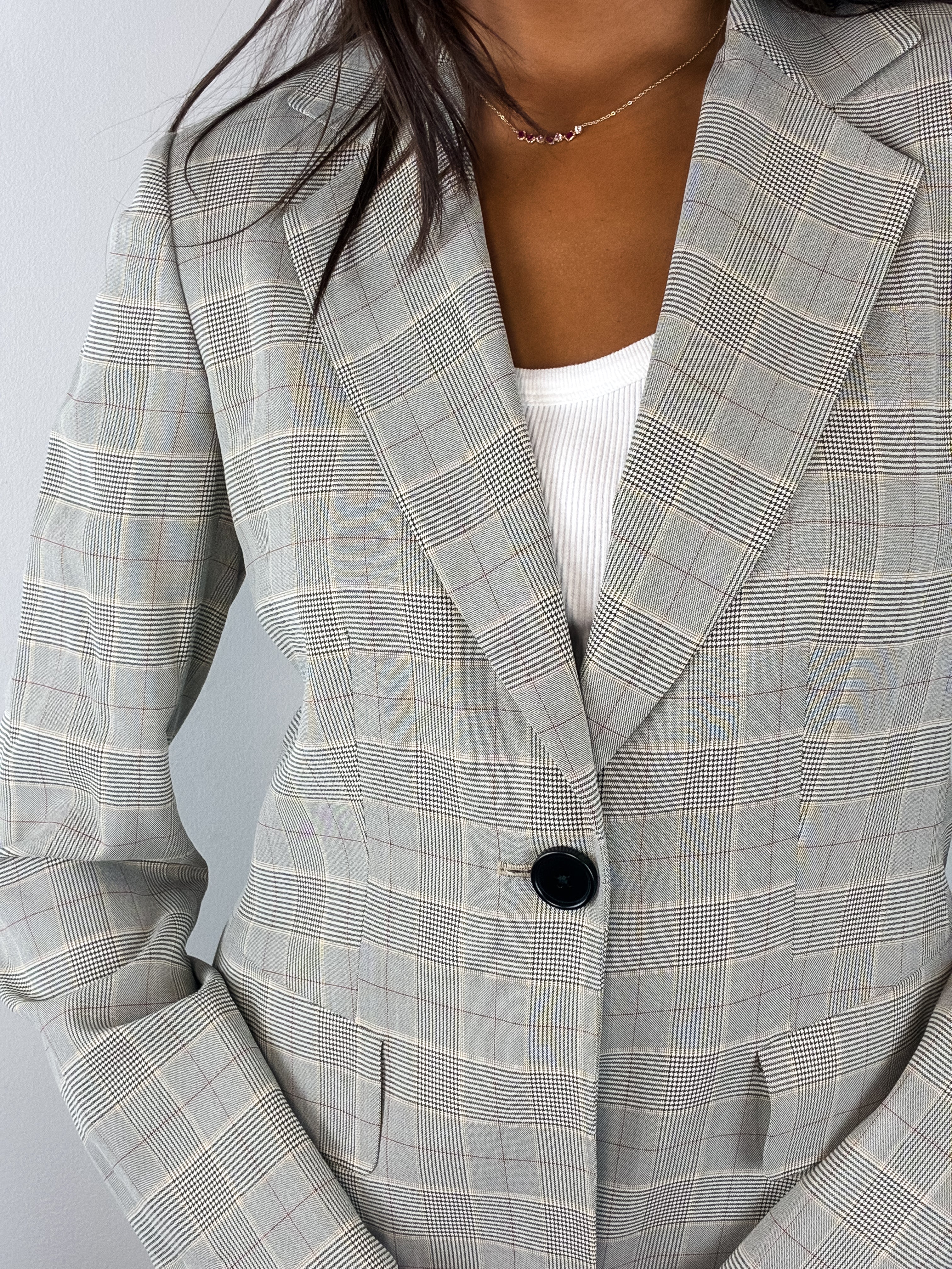 1990s Grey Plaid Blazer and Skirt Set - XS/S
