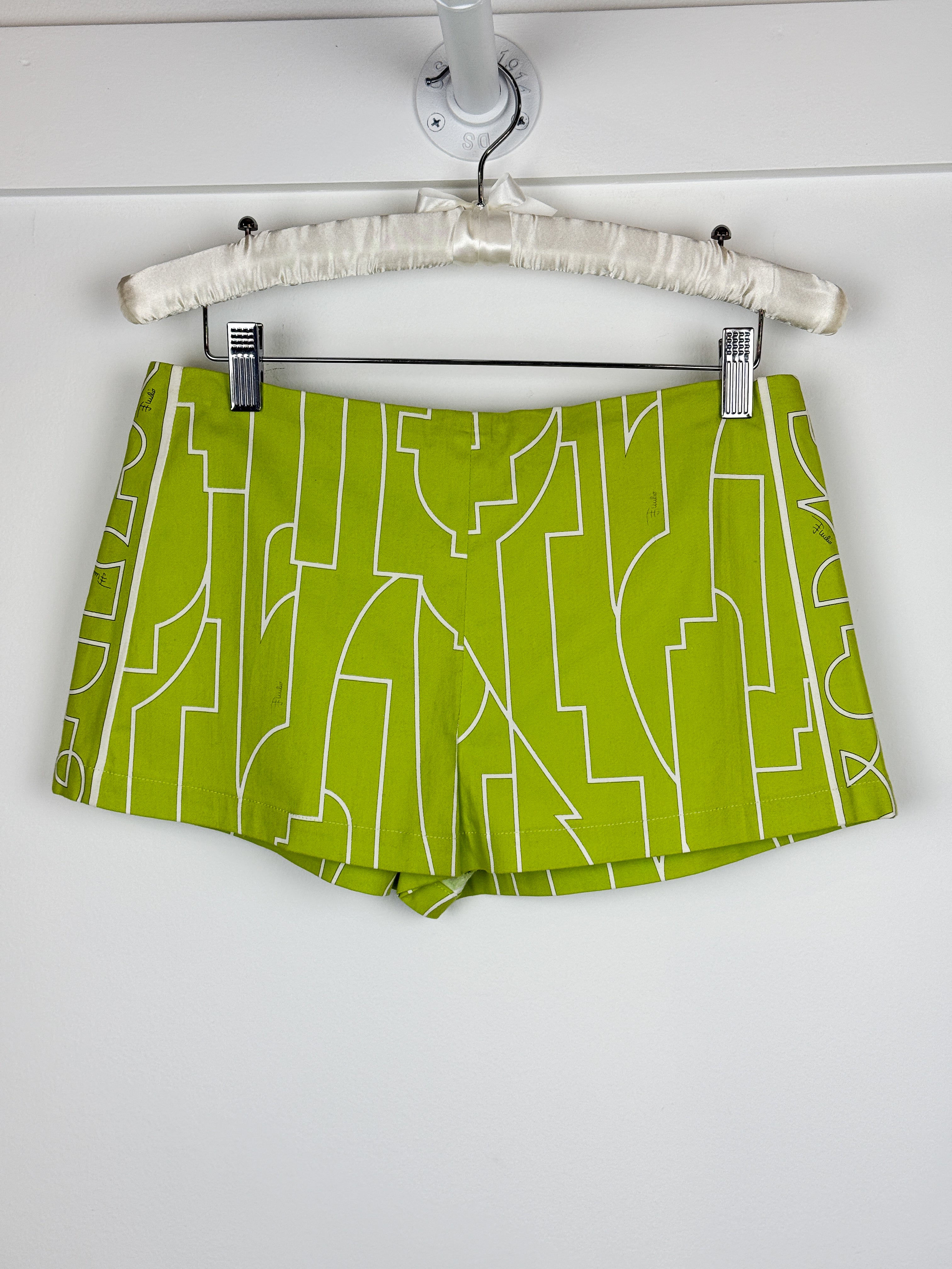 Emilio Pucci Firenze Lime Green Geometric Print Mini Shorts - S