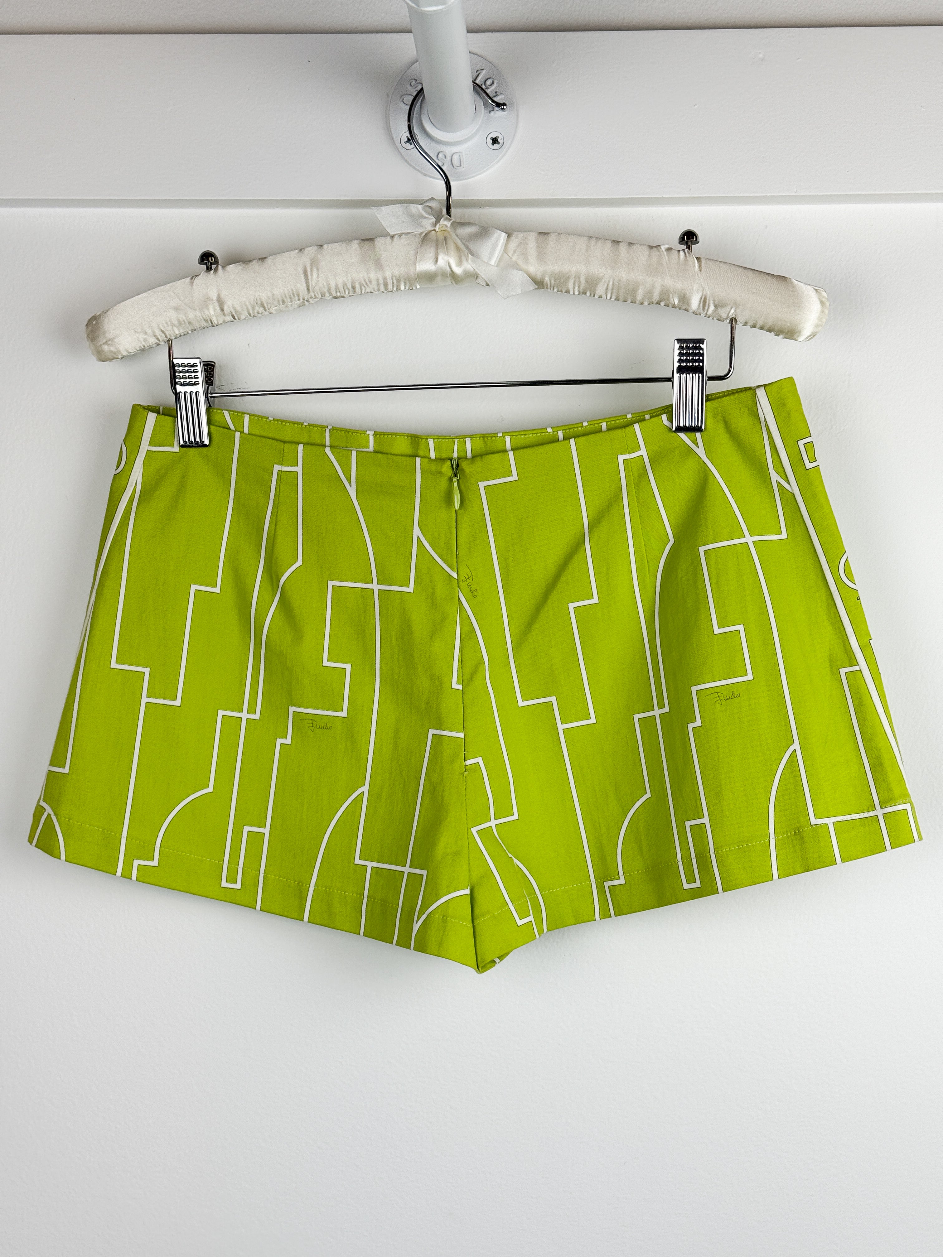 Emilio Pucci Firenze Lime Green Geometric Print Mini Shorts - S