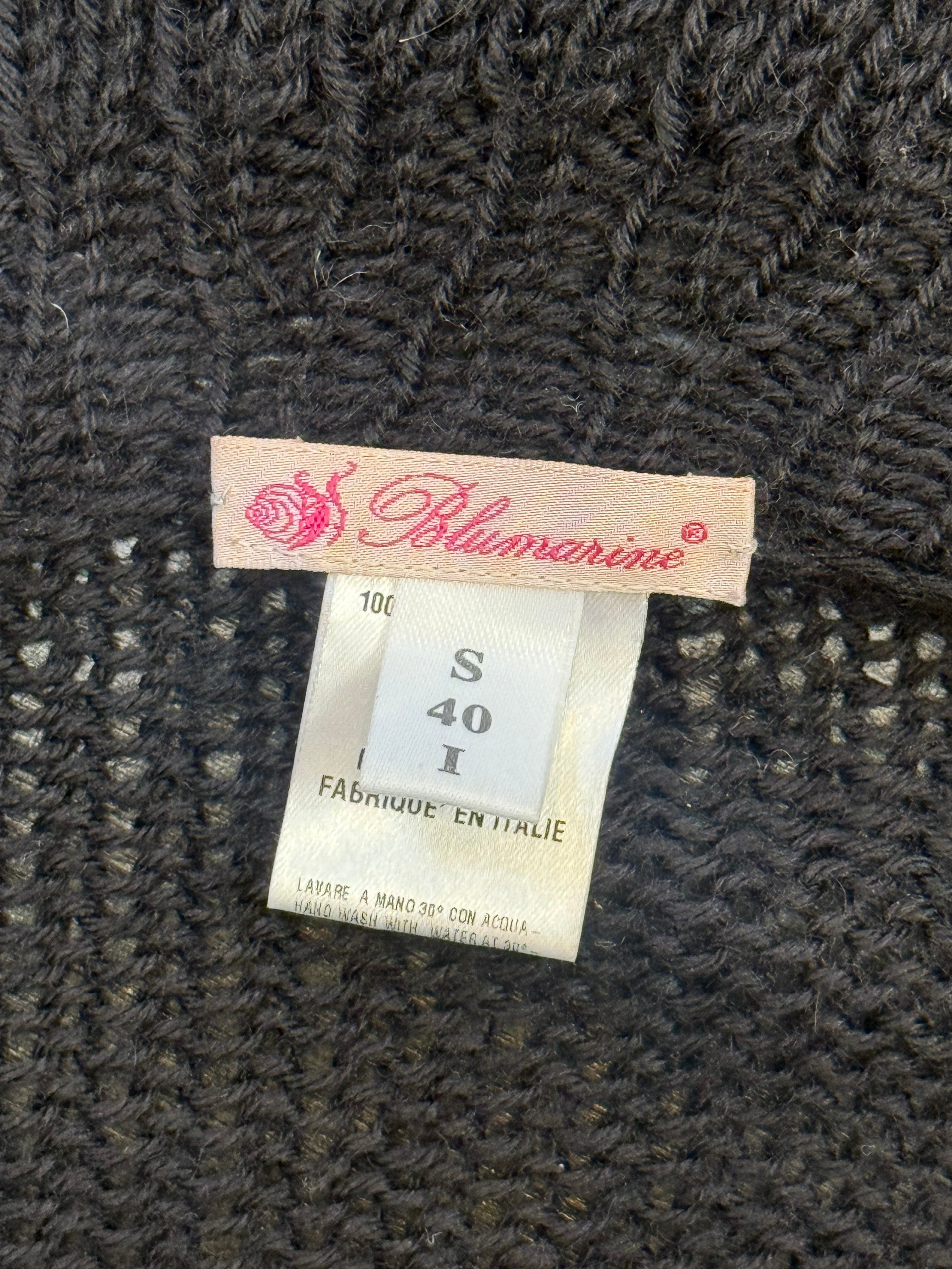 Blumarine 2000s Black Wool Ruffle Collar Tie-Front Cardigan - S/M