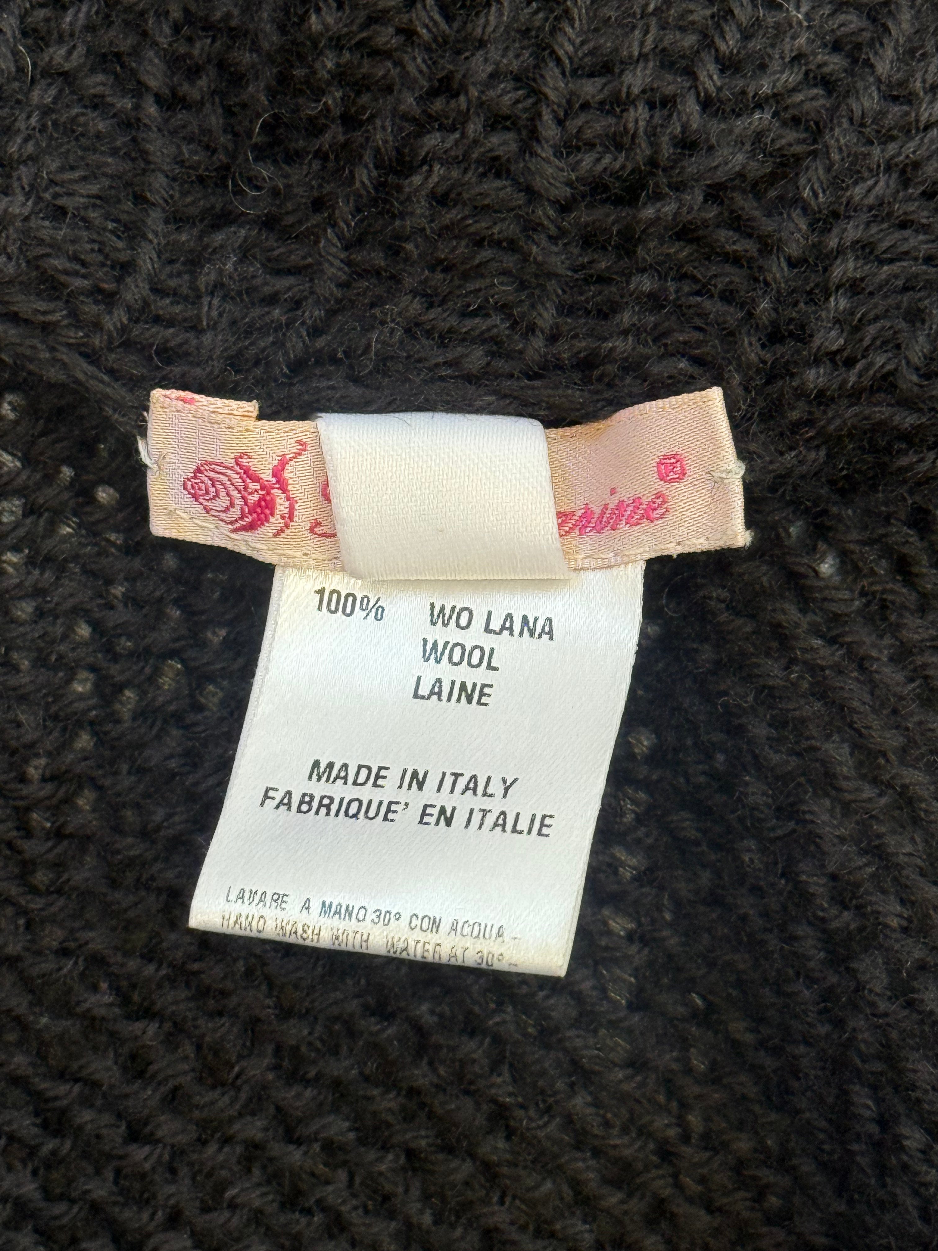 Blumarine 2000s Black Wool Ruffle Collar Tie-Front Cardigan - S/M