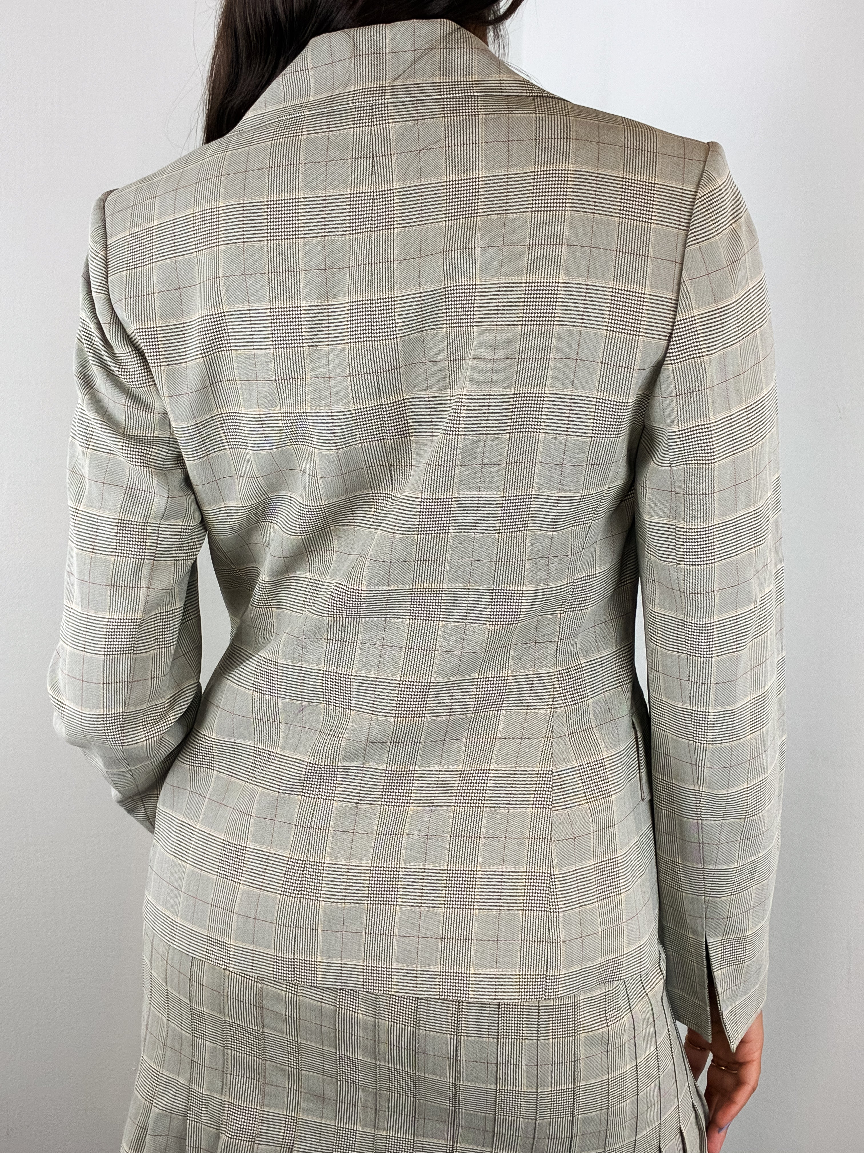 1990s Grey Plaid Blazer and Skirt Set - XS/S