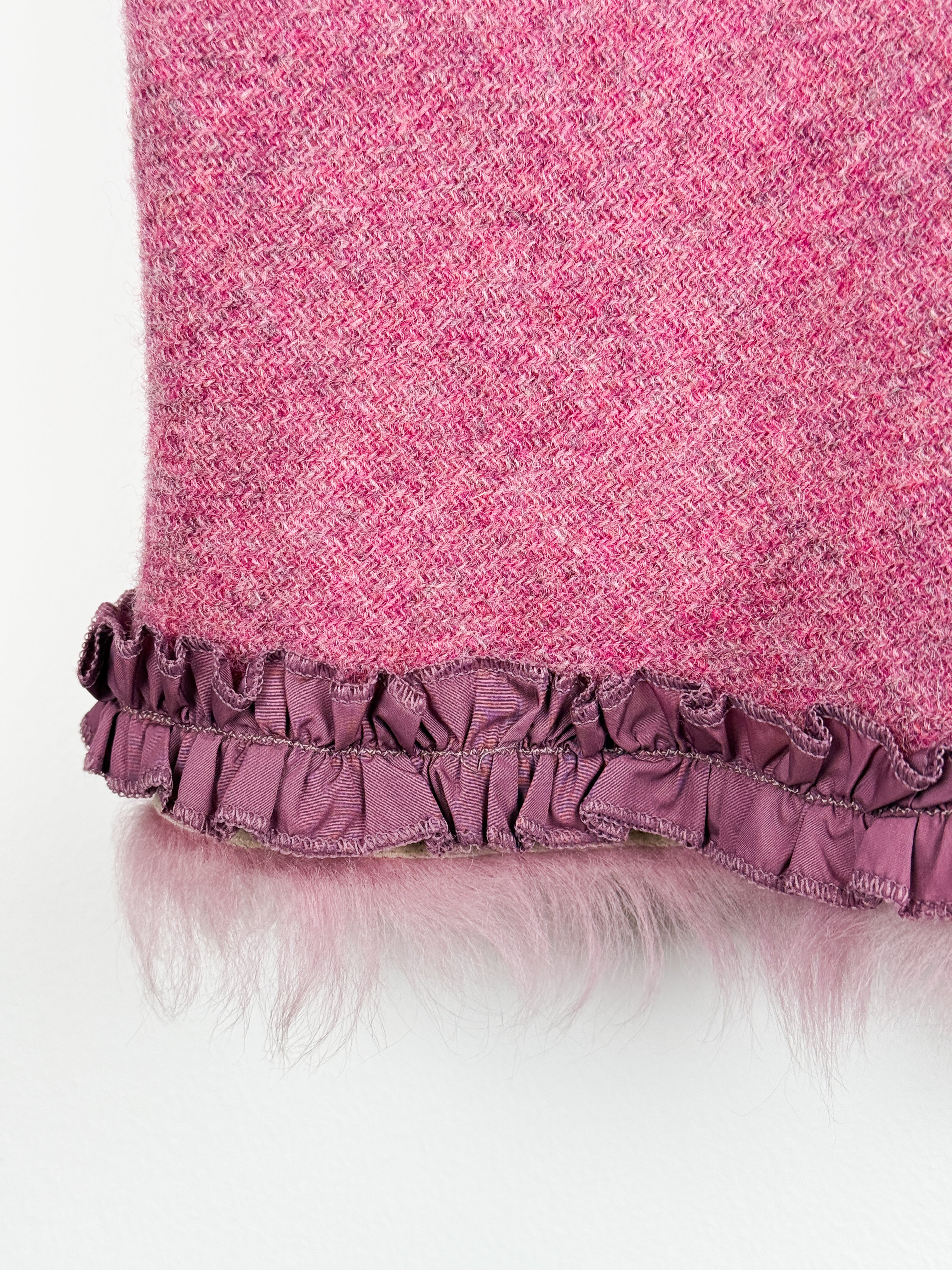Ermanno Scervino 2000s Pink Wool Tweed Fur Trim Cami Top - M