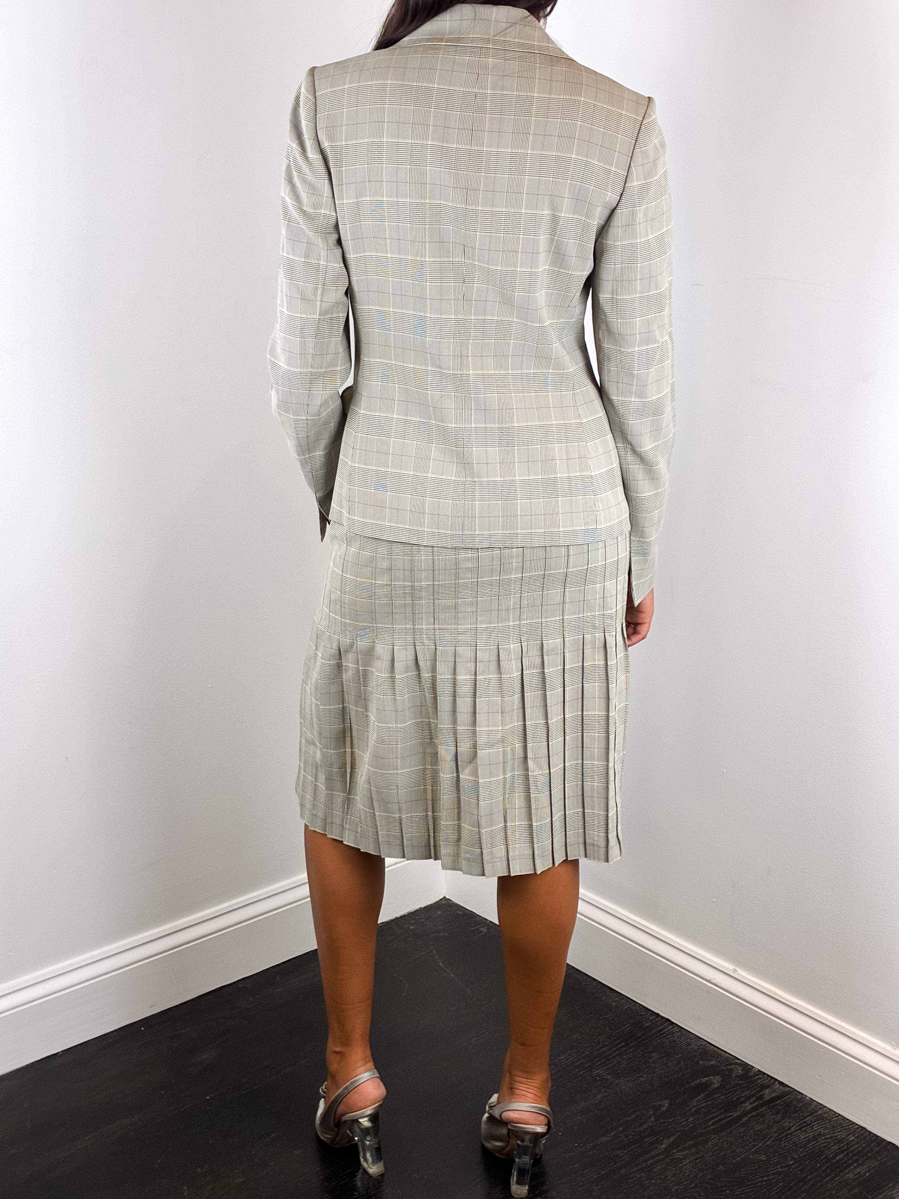 1990s Grey Plaid Blazer and Skirt Set - XS/S