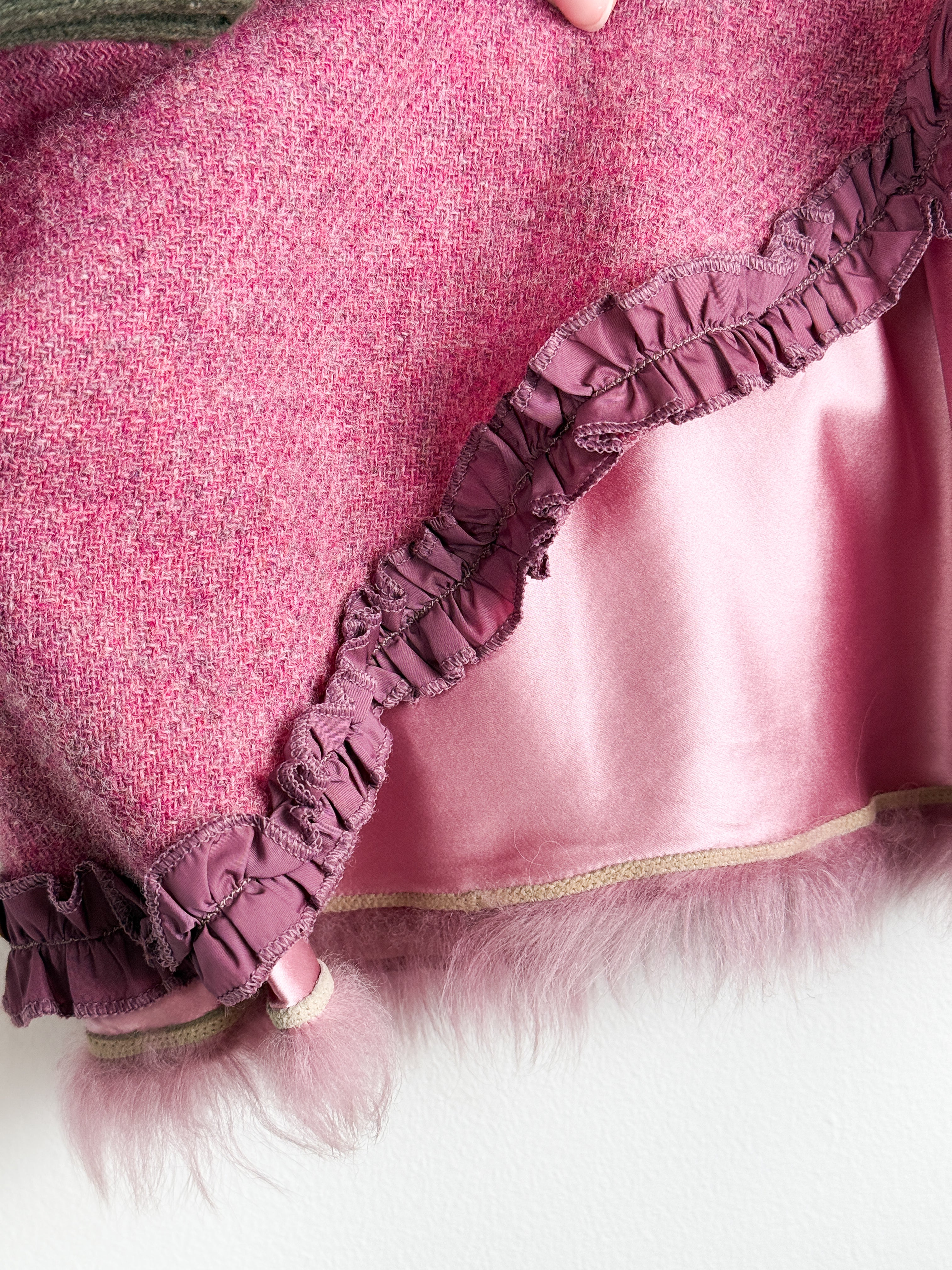 Ermanno Scervino 2000s Pink Wool Tweed Fur Trim Cami Top - M
