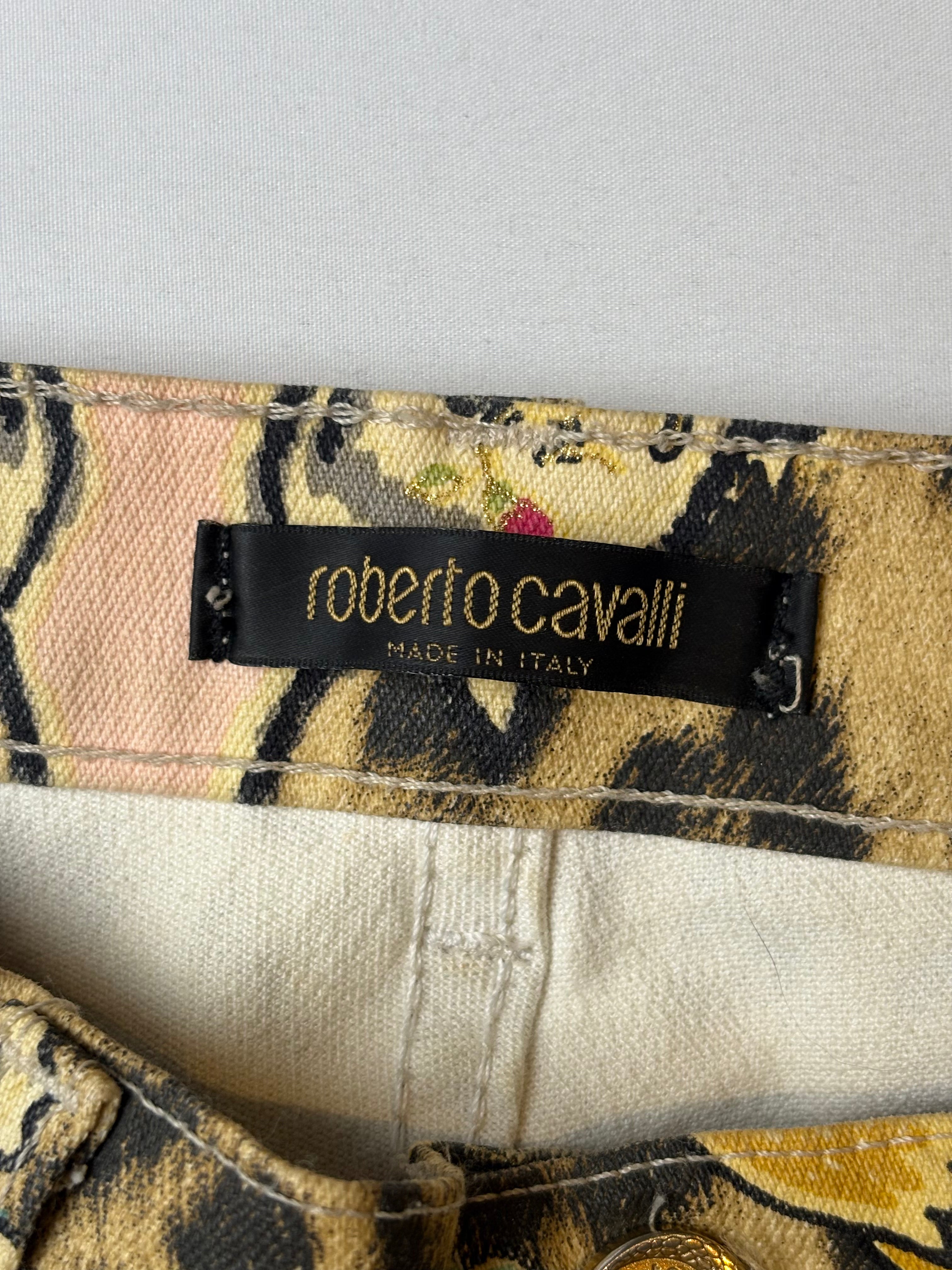 Roberto Cavalli SS 2003 Floral Chinoiserie Leopard Flared Jeans - W27