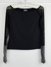 Gianfranco Ferre Jeans 2000s Black Mesh Rhinestone Cuff Top - L