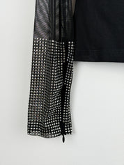 Gianfranco Ferre Jeans 2000s Black Mesh Rhinestone Cuff Top - L