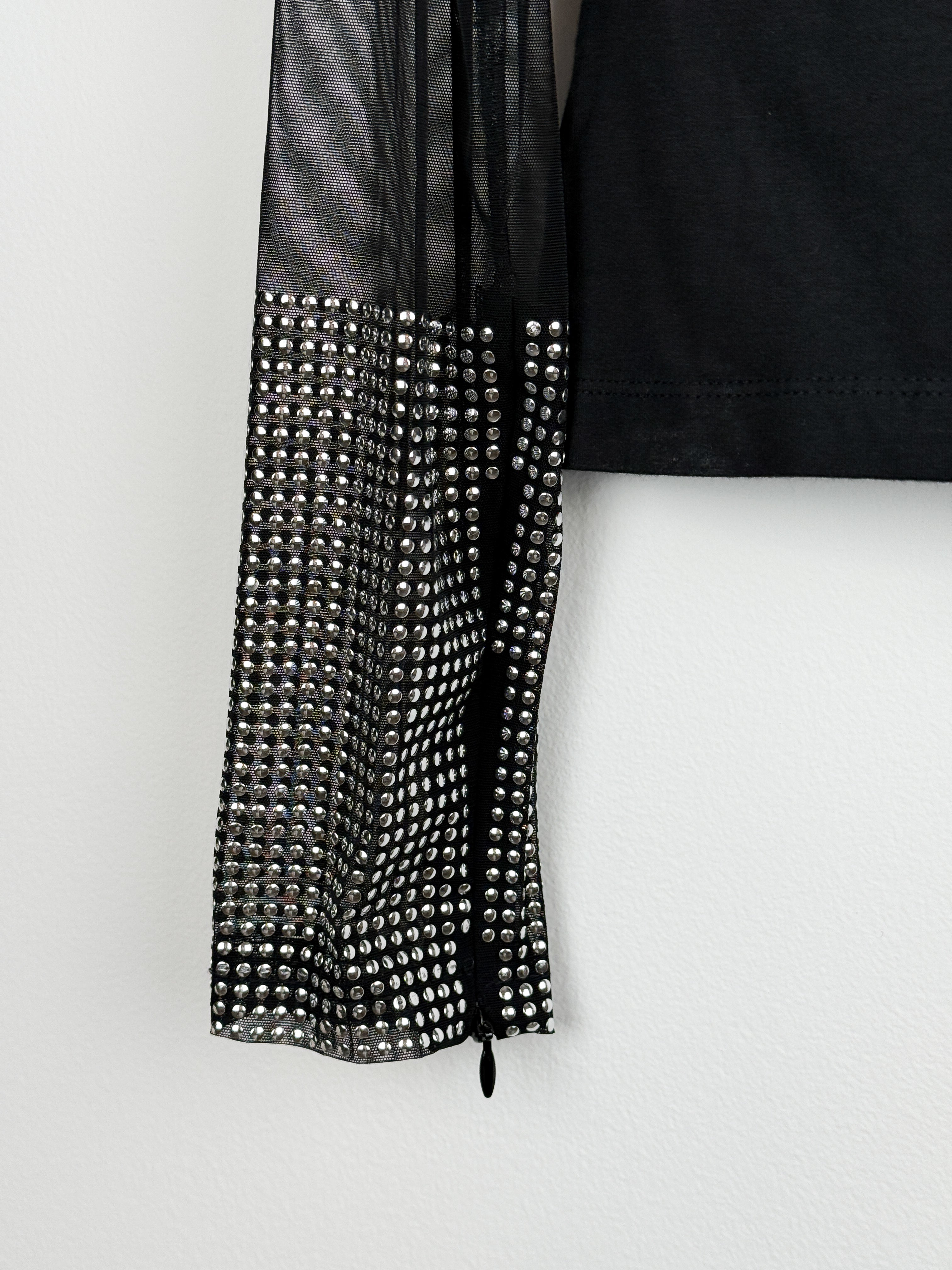 Gianfranco Ferre Jeans 2000s Black Mesh Rhinestone Cuff Top - L
