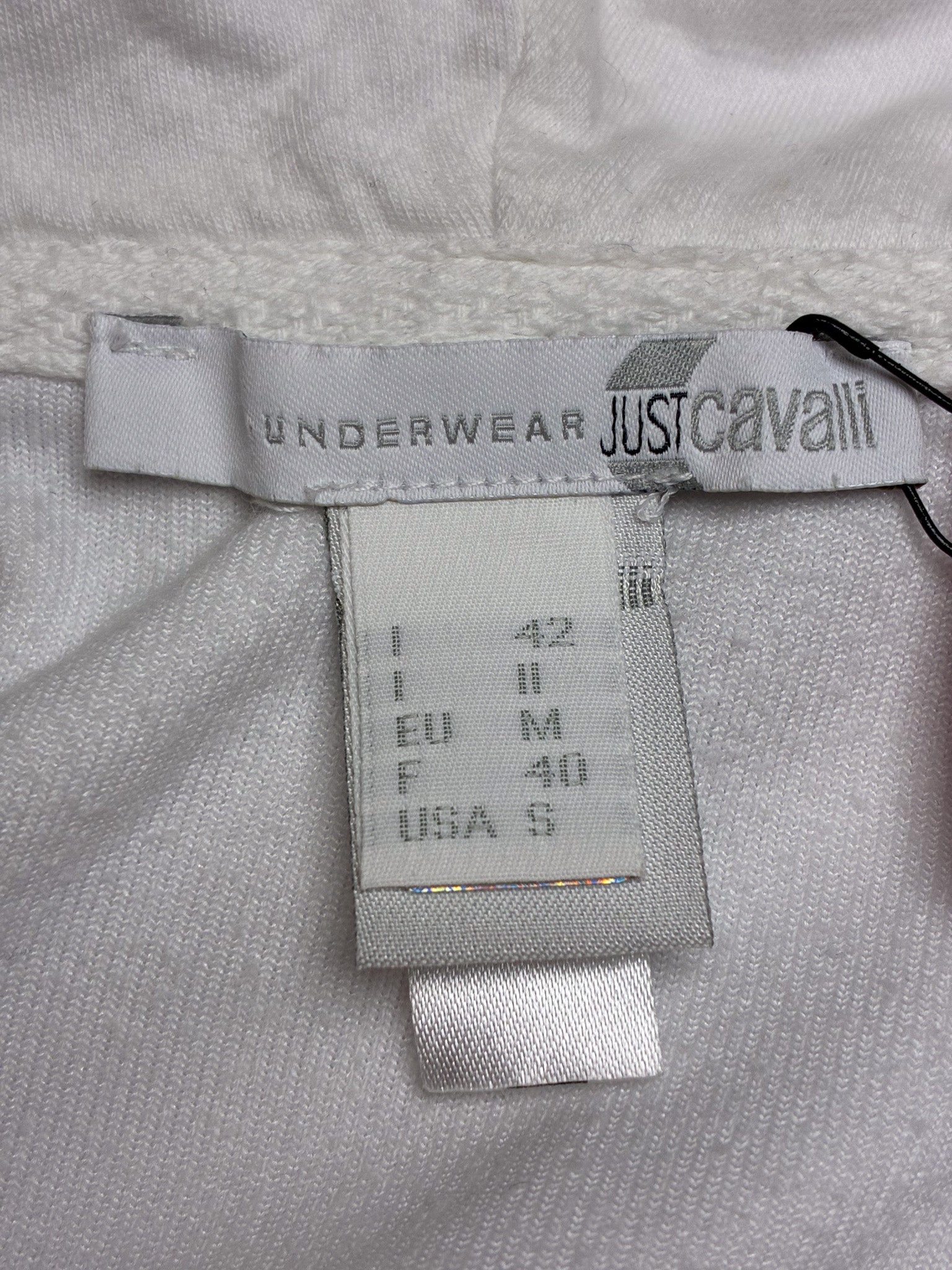Just Cavalli 2000s White Rhinestone Logo Zip Hoodie - S